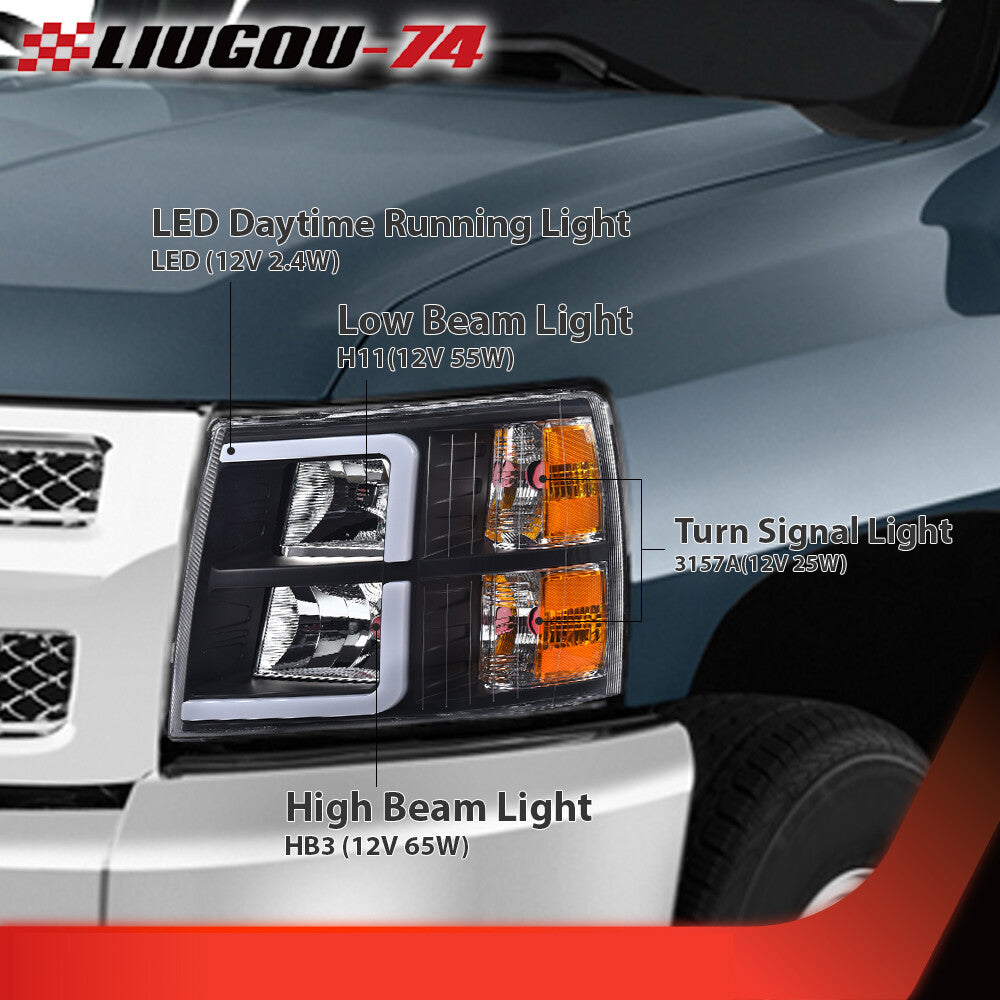 Suitable for a pair of Solod black/amber LED DRL tube headlights on 07-13- v