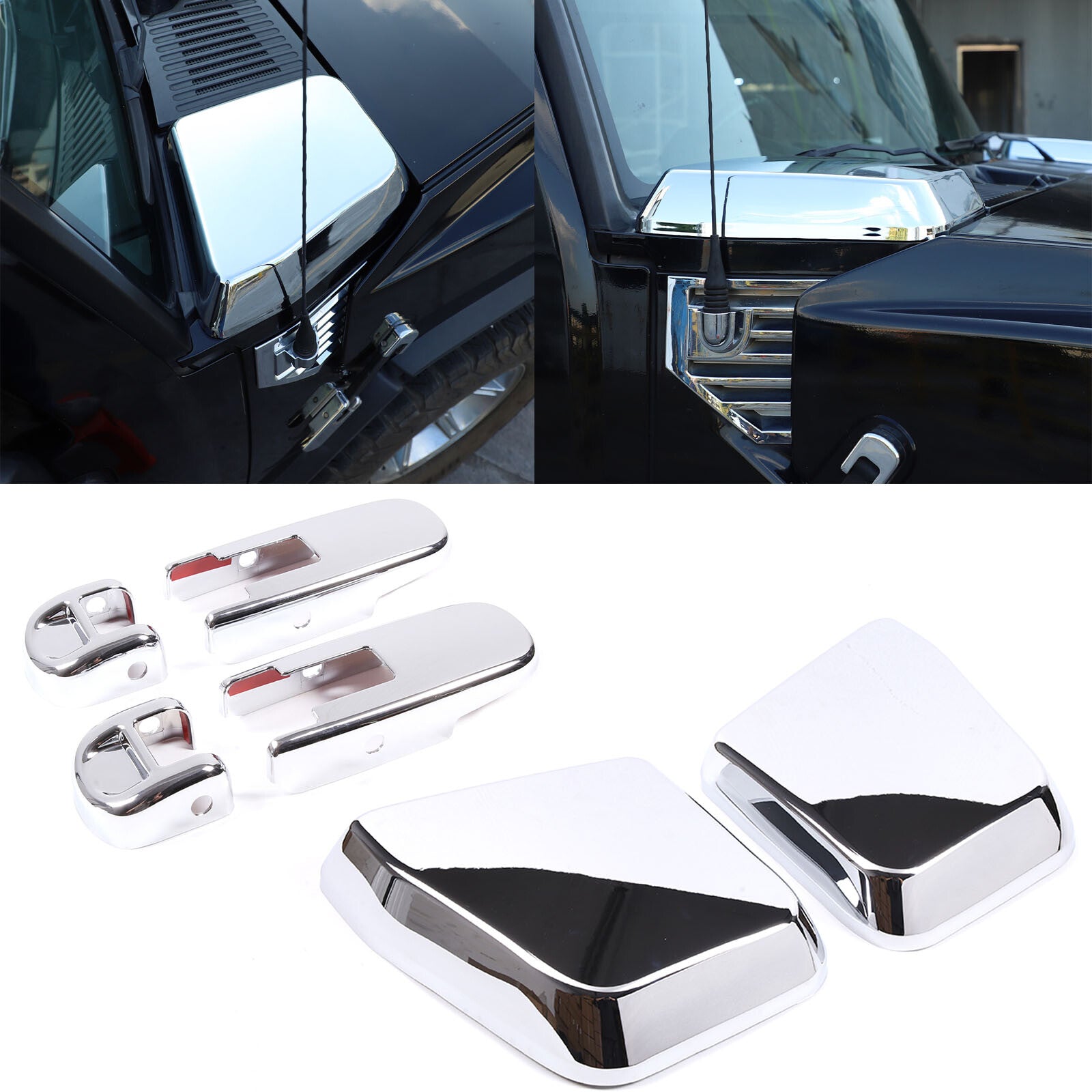CHROME Front Hood Top and Side Hinged Cover Trim Set for HUMME-R H2 2003-2009 n