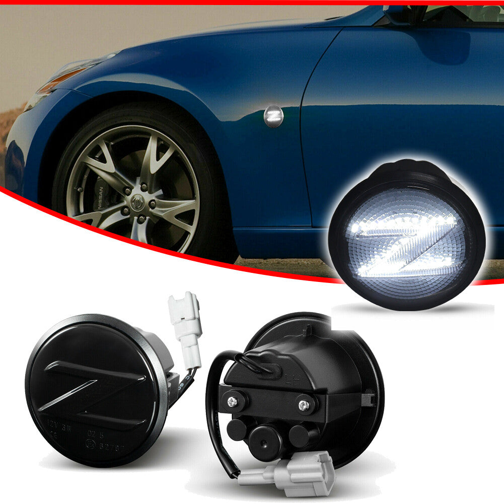 A white sequential LED side marker light turn signal suitable for 370Z from 2009 to 2020- v
