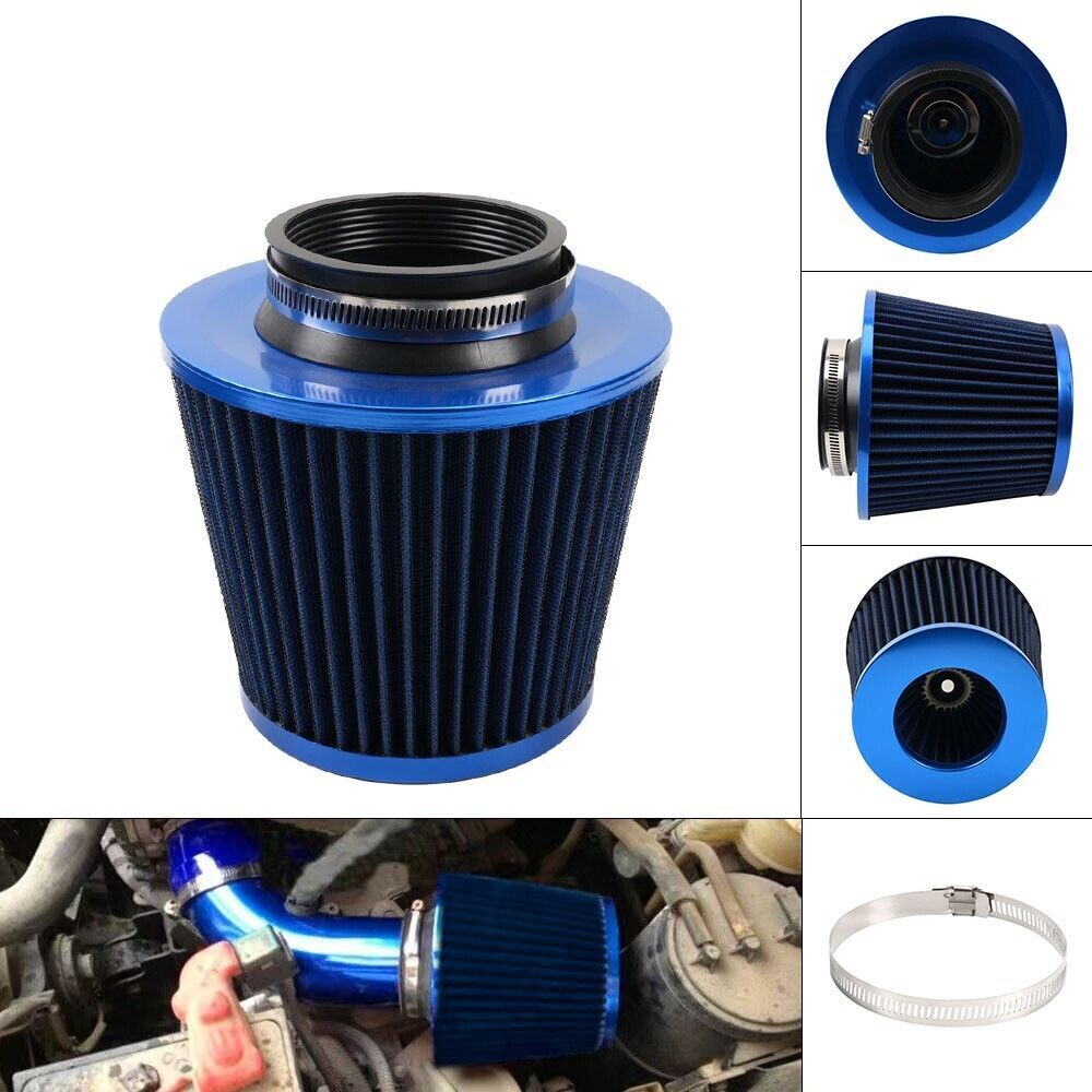 BLUE 3 76mm Inlet Car Truck Cold Air Intake Cone Replacement Dry Air Filter Q