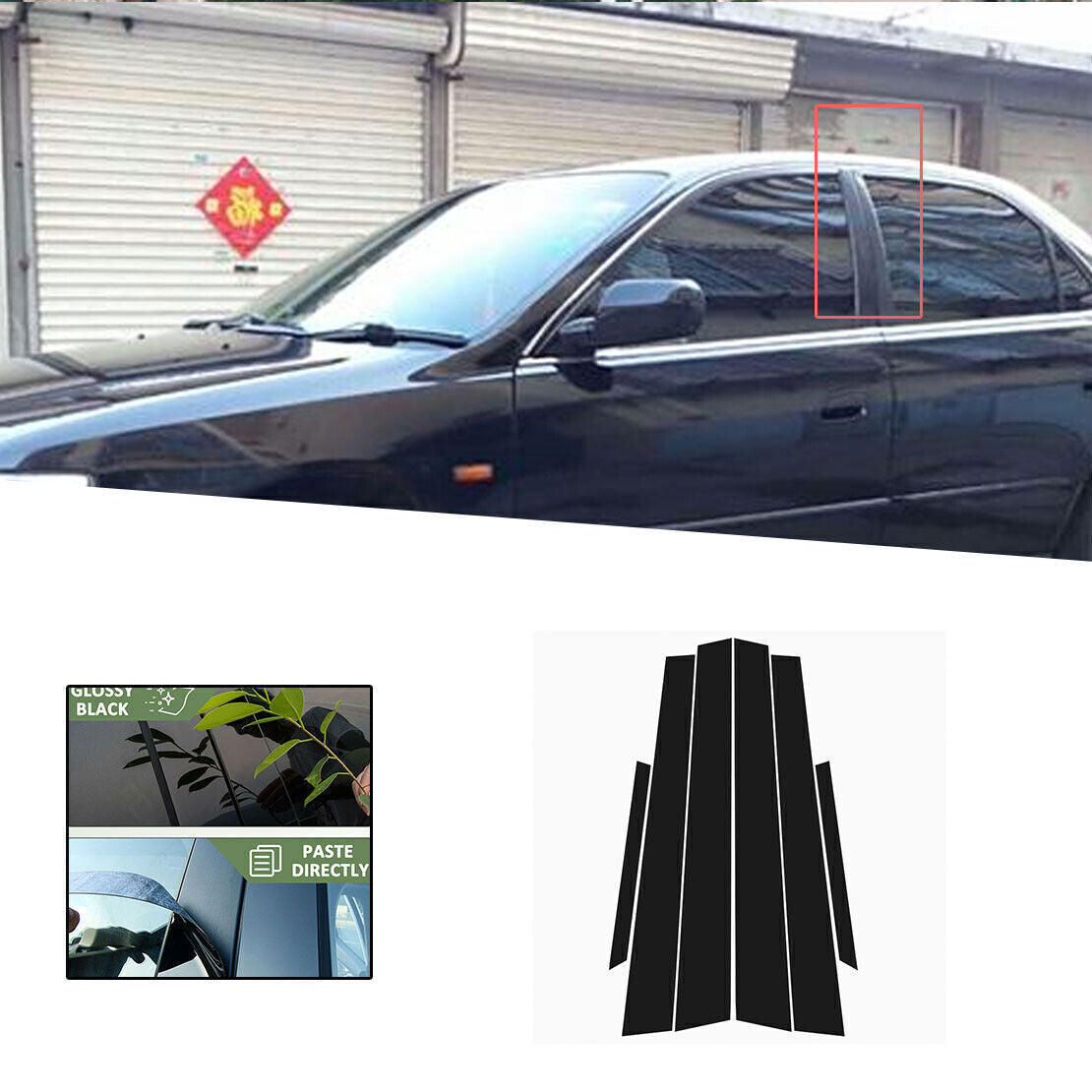 Piano Black Pillar Posts Door Window Molding Strip Trim for Honda Accord 1998-02