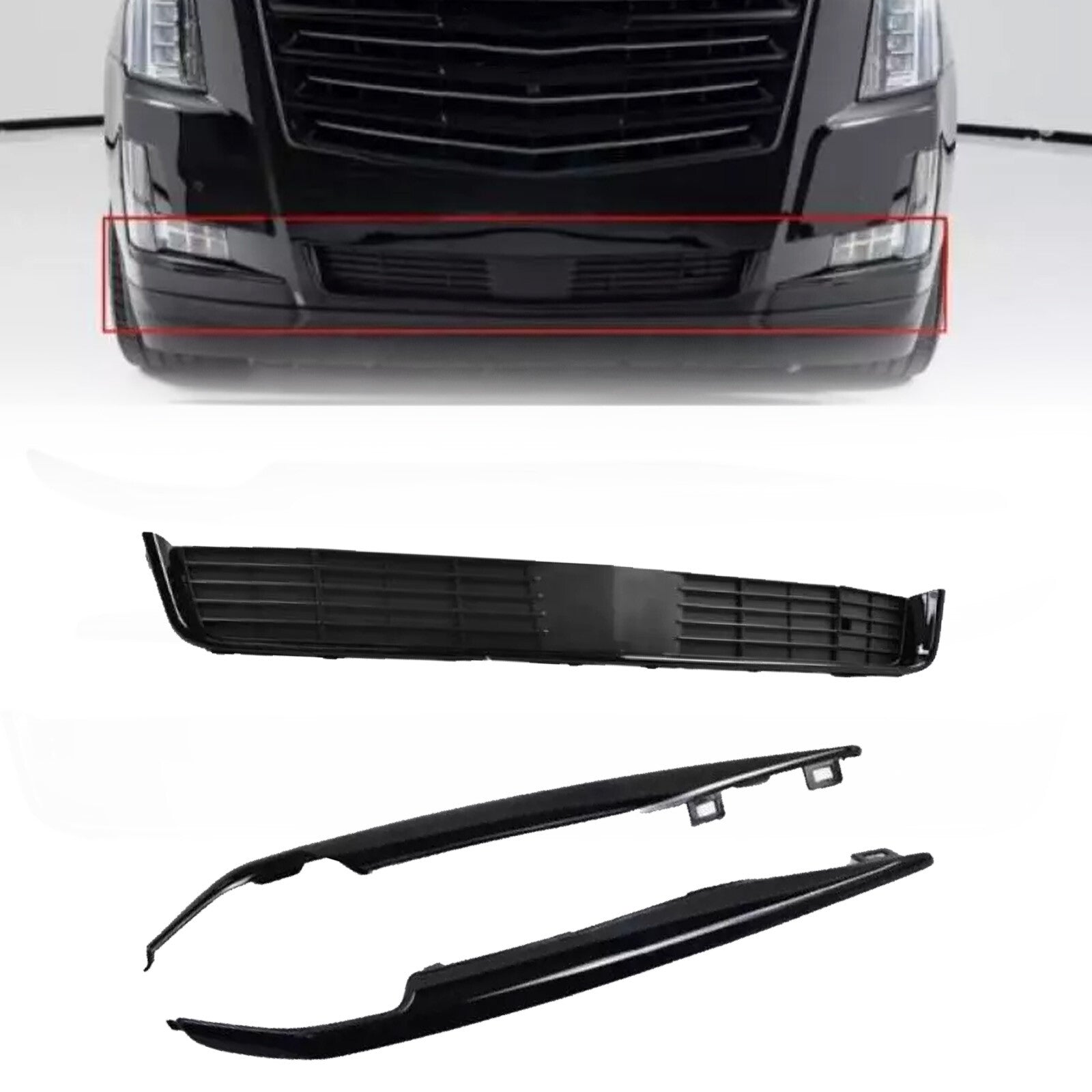 Front Bumper Trim Set + Lower Grille For 2015-2020 for Cadillac for Escalade Platinum