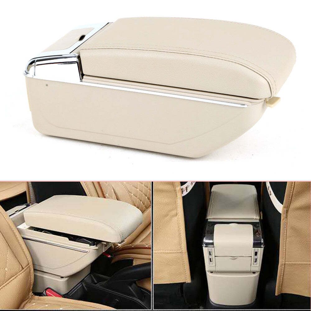 7 USB charging car center console armrest storage box with light-up cup holders - n