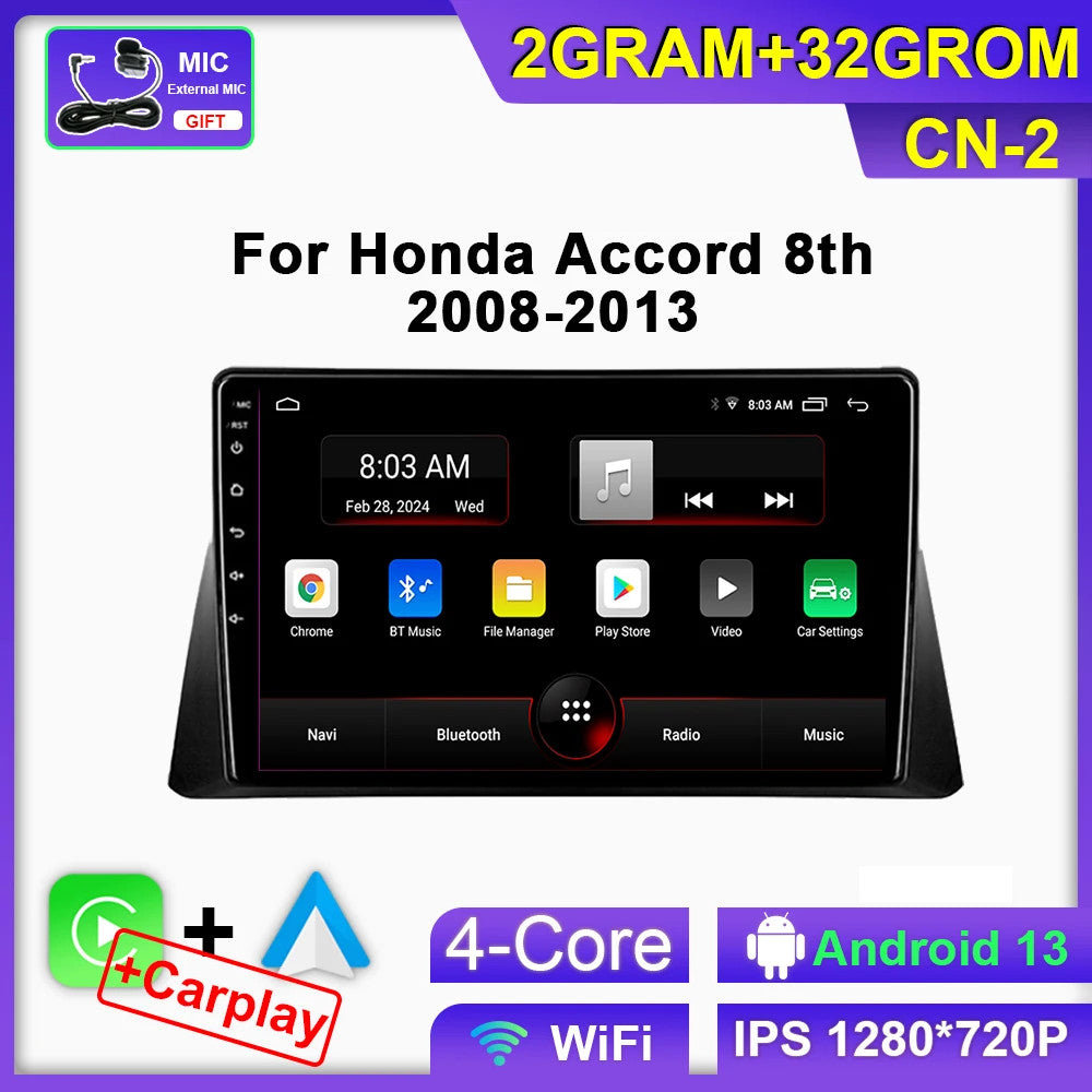 for Honda for Accord 8 Spirior 2008-2013 Android CarPlay Car Radio GPS Video Player