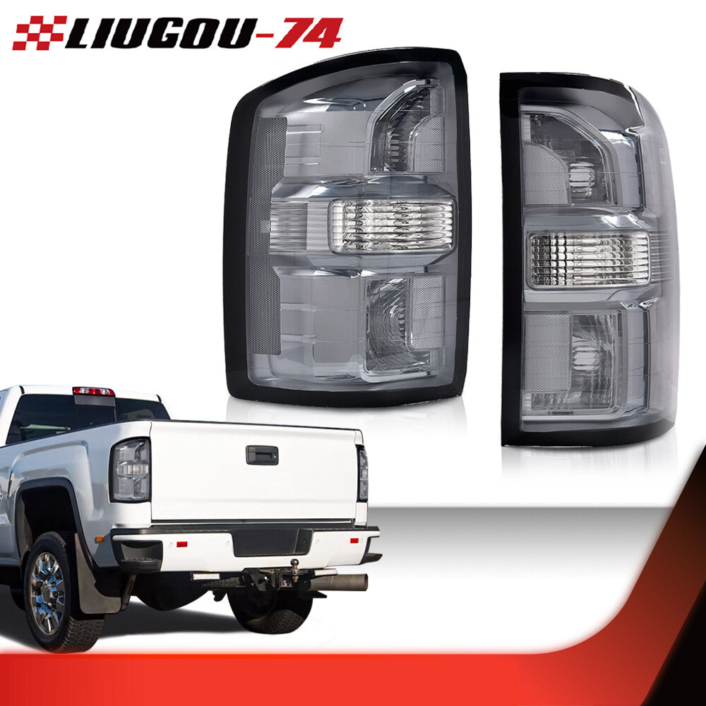 Fits 14-18 for GMC for Sierra 1500 2500 3500HD 1 pair tail lights brake lights smoked - v
