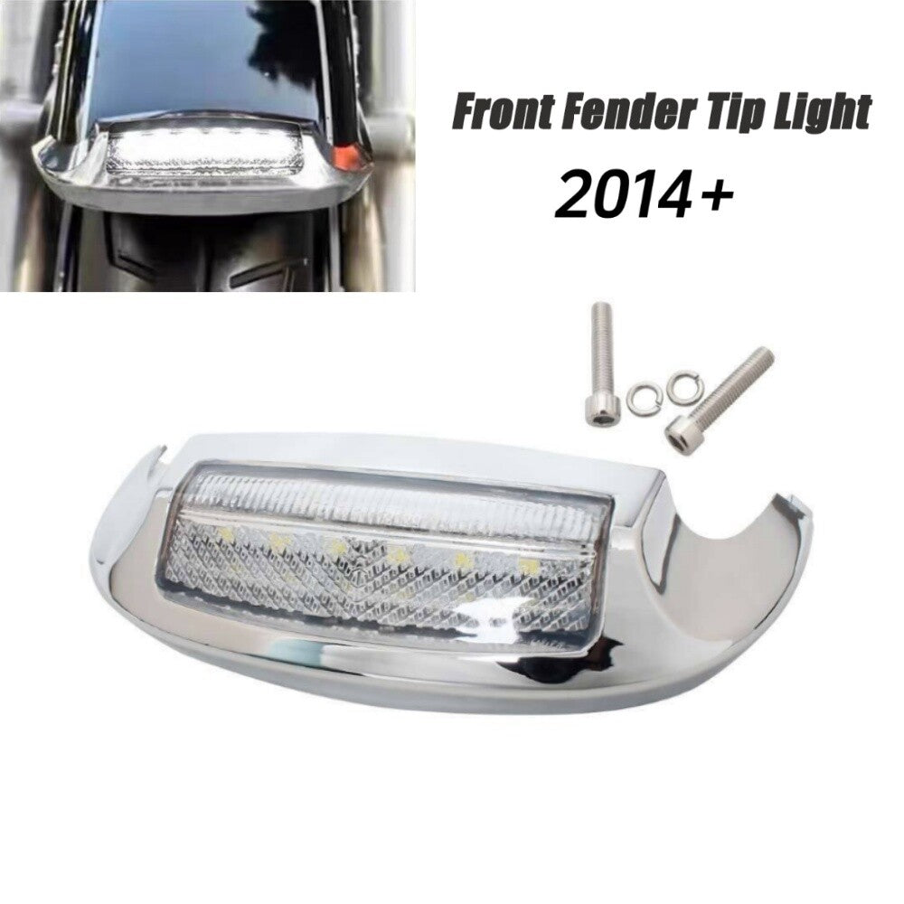 Chrome Front LED Fender Tip Light Clear Lens for Harley Touring Electra Glide