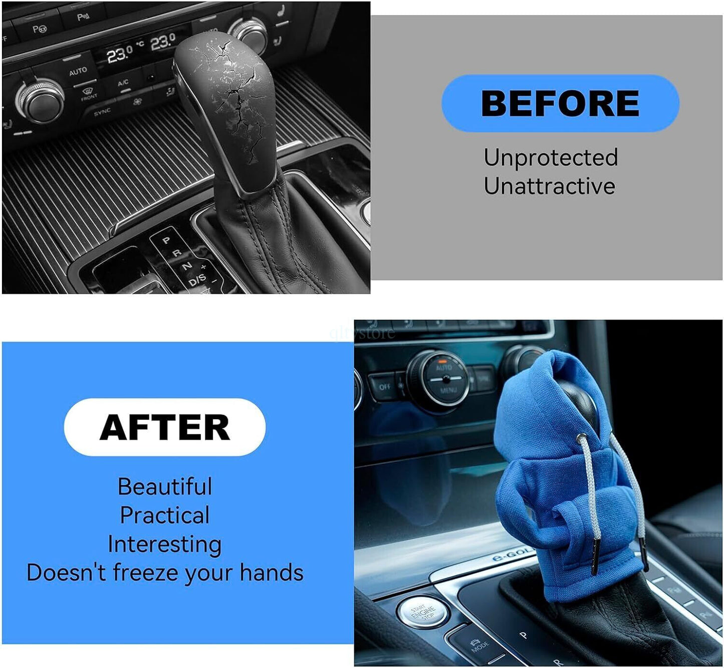 2PC Car Gear Shift Cover for Mini Hoodie Car Gear Shift Knob Cover Shirt Blue Shift Q