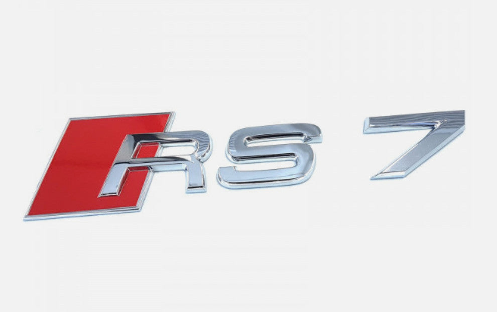 Chrome-plated badge sticker for Audi RS7 S7 rear emblem, trunk boot, and nameplate.