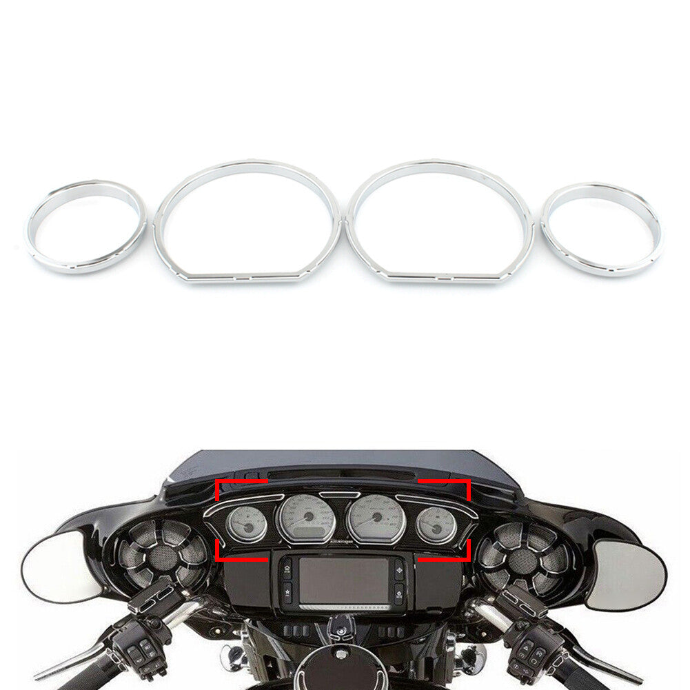 1x Chrome Instrument Board Gauge Bezel Kit Fit for Harley Touring Street Glide 14-23
