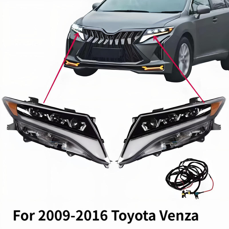 New For 2009-2016 for Toyota Venza LED Headlights Headlamps Projector DRL Black Set