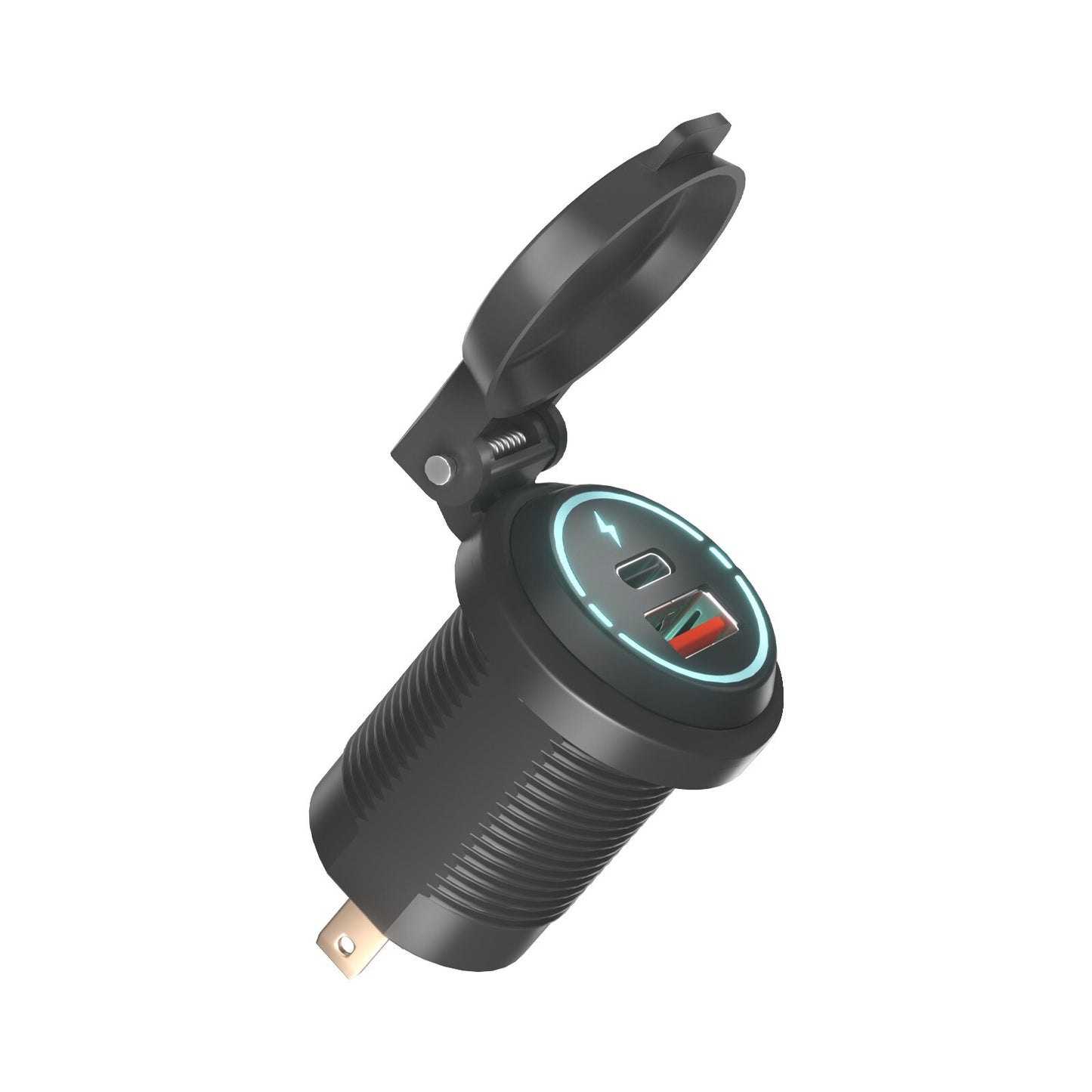 Car Cigarette Lighter Socket Dual USB Type-C Quick Charging Power Outlet w/Wire