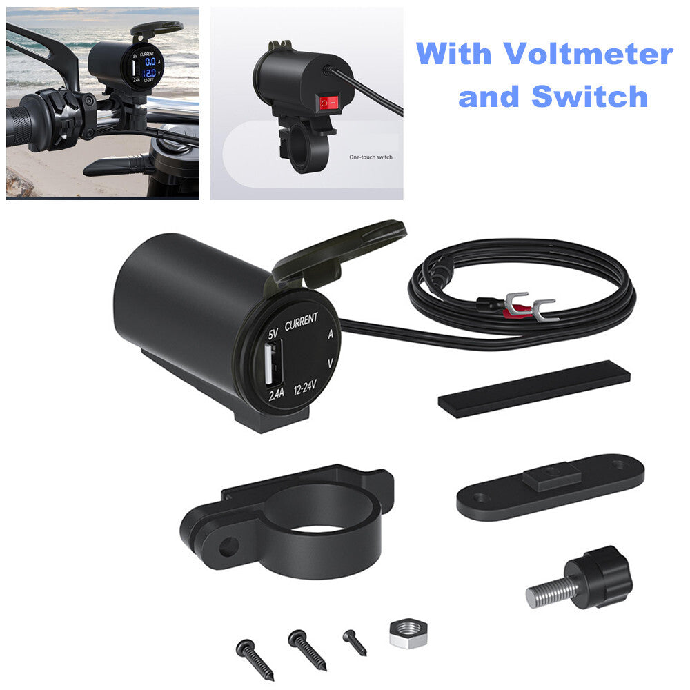 Motorcycle 4.2A Fast Charging Socket USB Socket Waterproof with Voltmeter Switch n