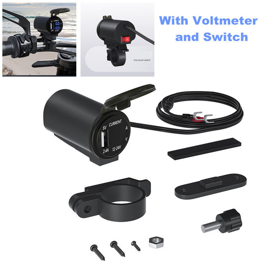 Motorcycle 4.2A Fast Charging Socket USB Socket Waterproof with Voltmeter Switch n