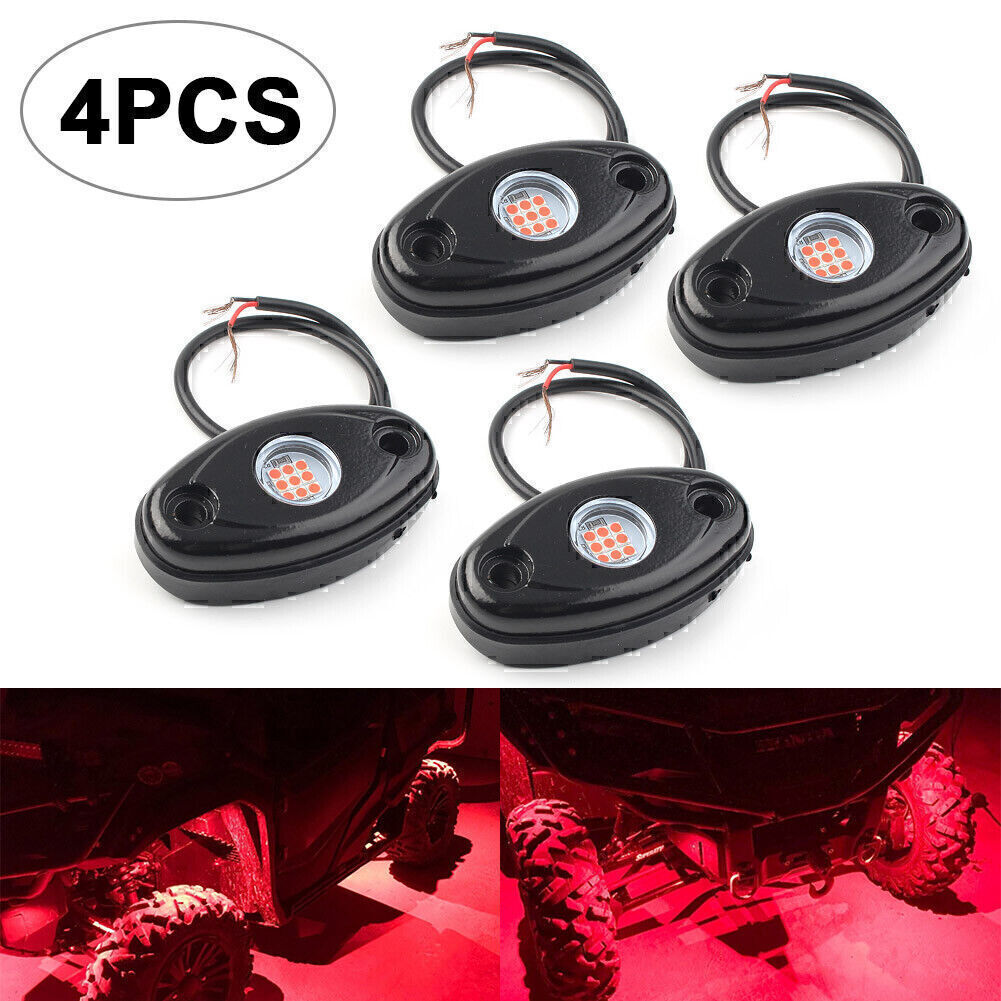 4x Red LED Rock Light 9W High Power Car Pickup Under Body Trail Rig Lamp