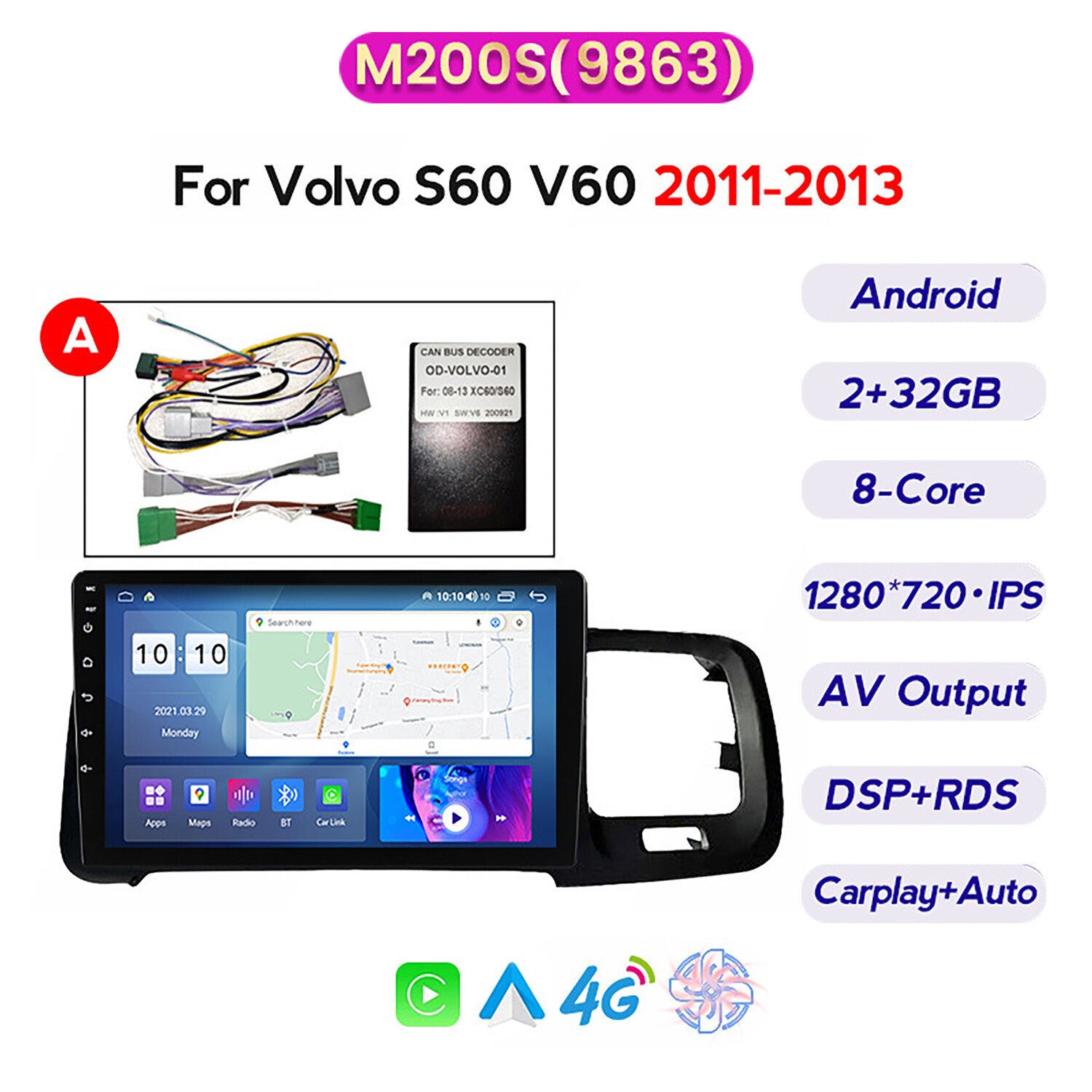 Set Wireless Android Carplay Car Stereo Radio GPS Navi DSP IPS for VOLVO S60