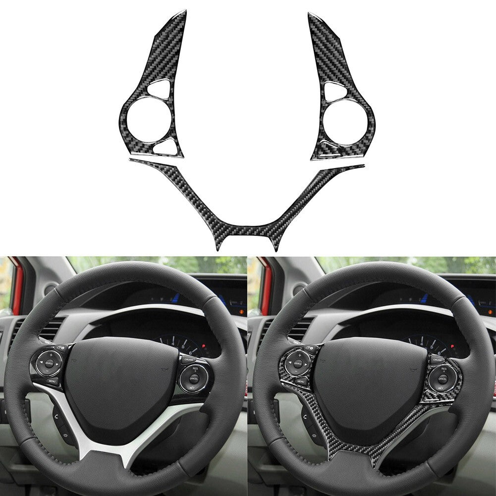 for Civic 9 Coupe/Sedan 12-15 Real Carbon Fiber Steering Wheel Set Trim v