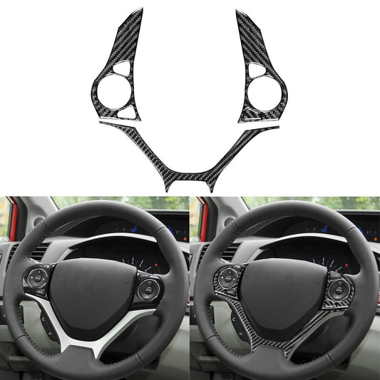 for Civic 9 Coupe/Sedan 12-15 Real Carbon Fiber Steering Wheel Set Trim v