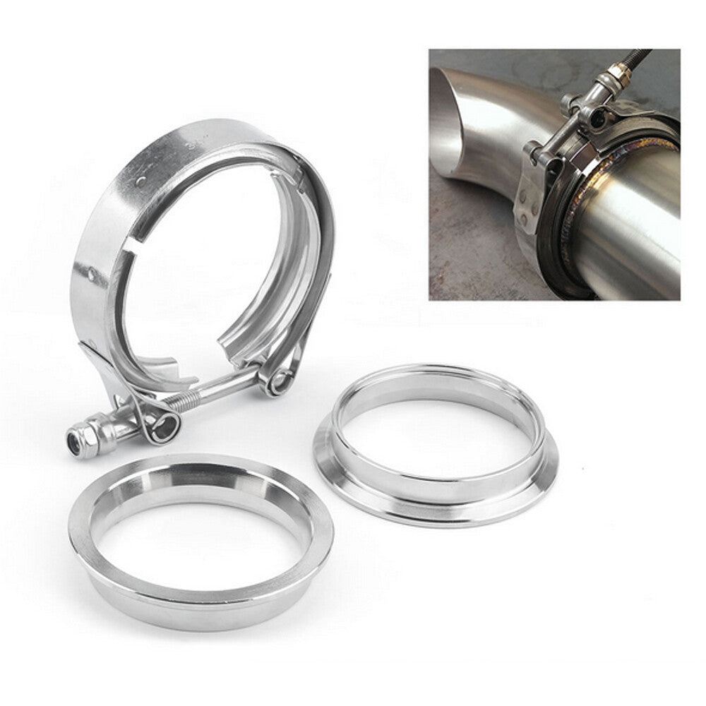 Universal 4 Inch Turbo Exhaust Down Pipe Stainless Steel V-Band Clamp+2Flange Q