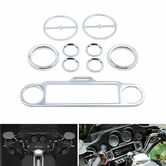 9Pcs Speedometer Speaker Stereo Accent Chrome Trim Ring for Harley Touring 86-13 Q