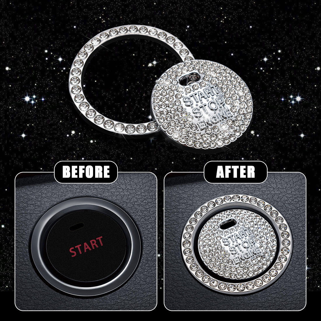 Silver shiny car engine ignition start button decorative ring sticker accessories decal - n