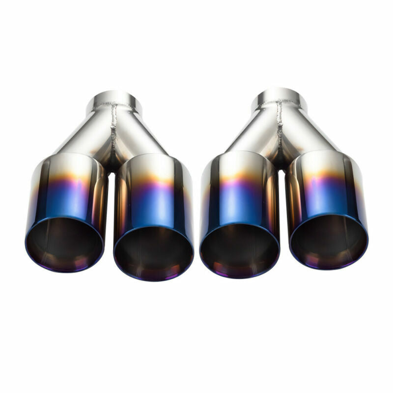 Pair 60mm ID Universal Polished Car Dual Exhaust Tips 3 OD 76mm Tail Pipe Blue