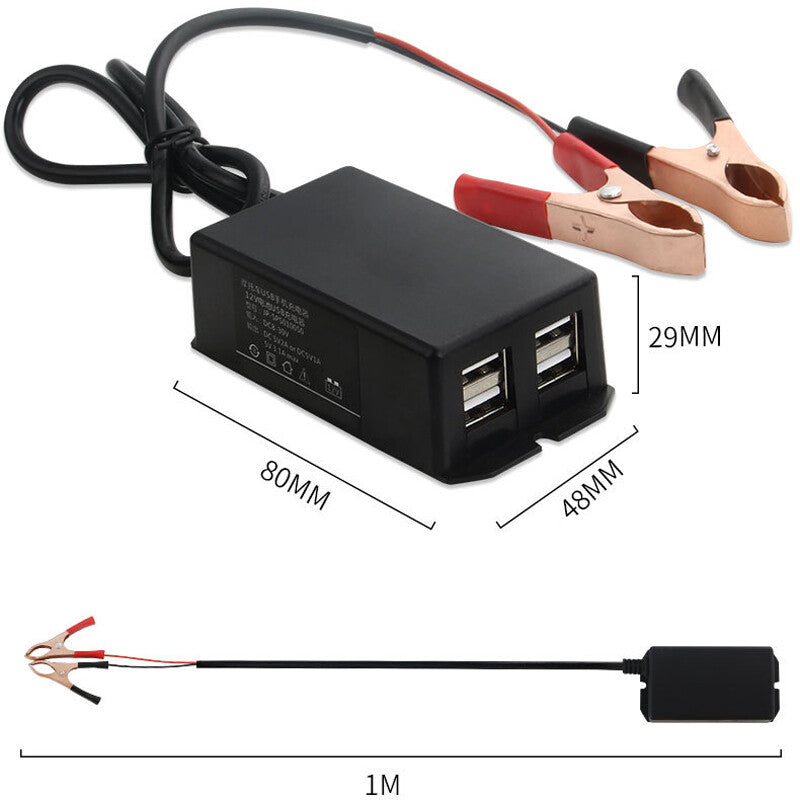 Battery alligator clip, USB socket, 5V 3A mobile phone charger with cable - n