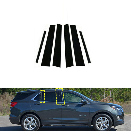 Black Pillar Posts for Chevrolet Equinox 2018-2022 6pc Set Door Trim Piano Cover