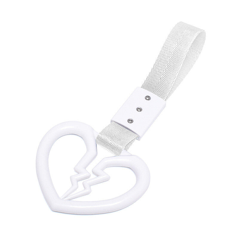 Devil Broken Heart Ring Car Handle Strap Charm Tool Tsurikawa Silver Belt White