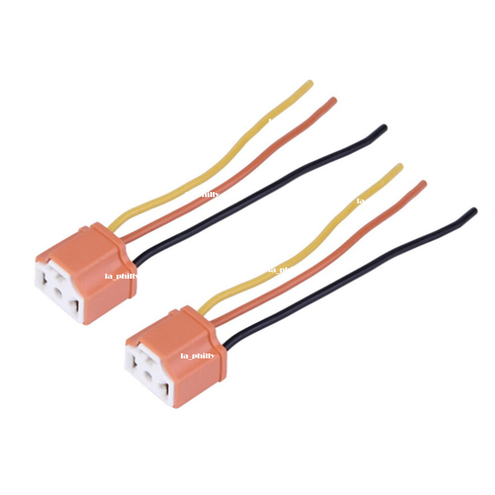 2pcs H4 Car Female Ceramic Headlight Extension Connector Plug Light Wire Q