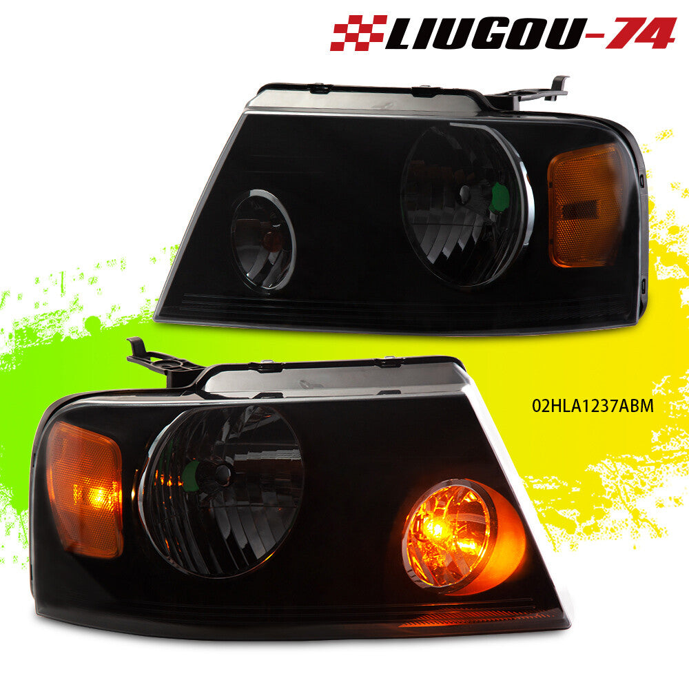 Headlights suitable for 04-08 F150 for Lincoln Mark LT black shell lights in the United States- v