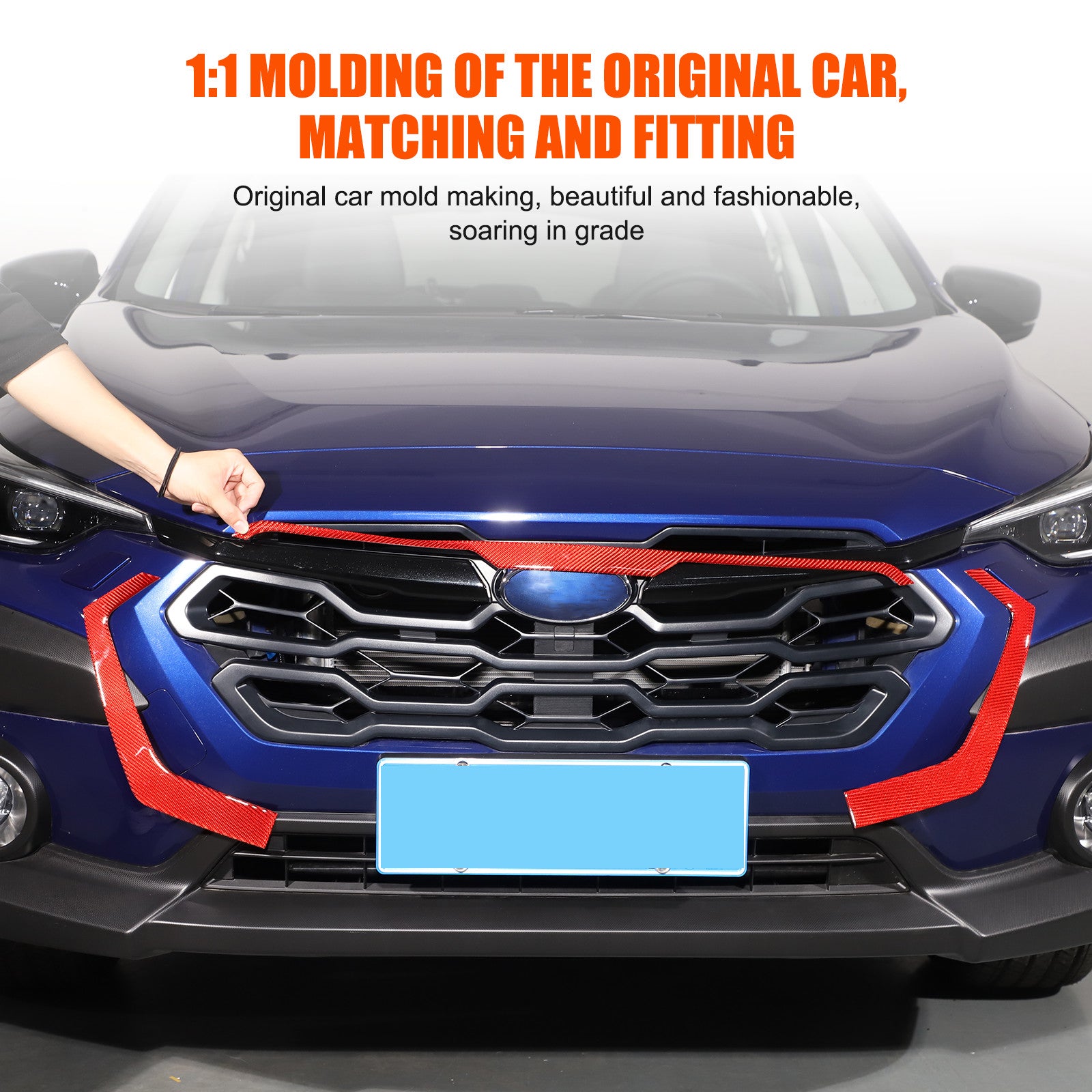 Red carbon fiber front bumper center grille decorative sticker for Subaru Crosstrek 2023-2024 n