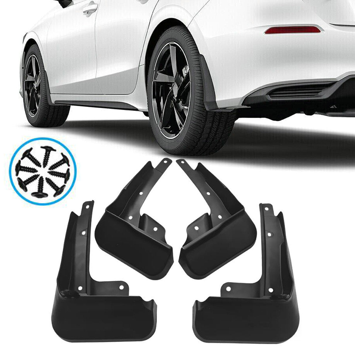 Black front and rear splash guards are available on 2022-2024 for Honda for Civic Hatchbacks. n