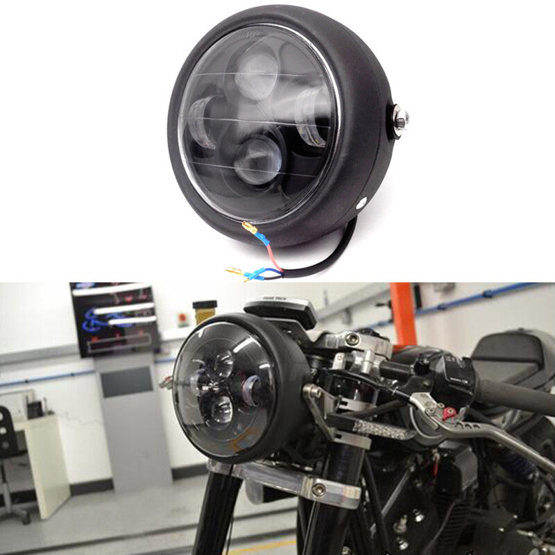 12V Retro Motorcycle 6.5-inch LED Metal Headlight + Turn Signal Light + Mount Kit n