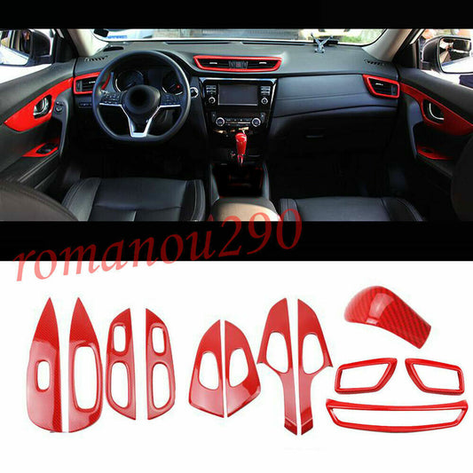 for Nissan Rogue 2014-2020 Red Carbon Fiber ABS Interior Decorate Kit Trim Cover