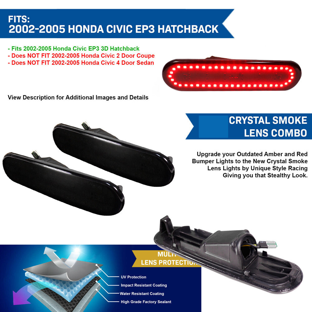 Suitable for Honda for Civic Si EP3 3DR smoke red LED rear fender side marker light from 2002 to 2005- v