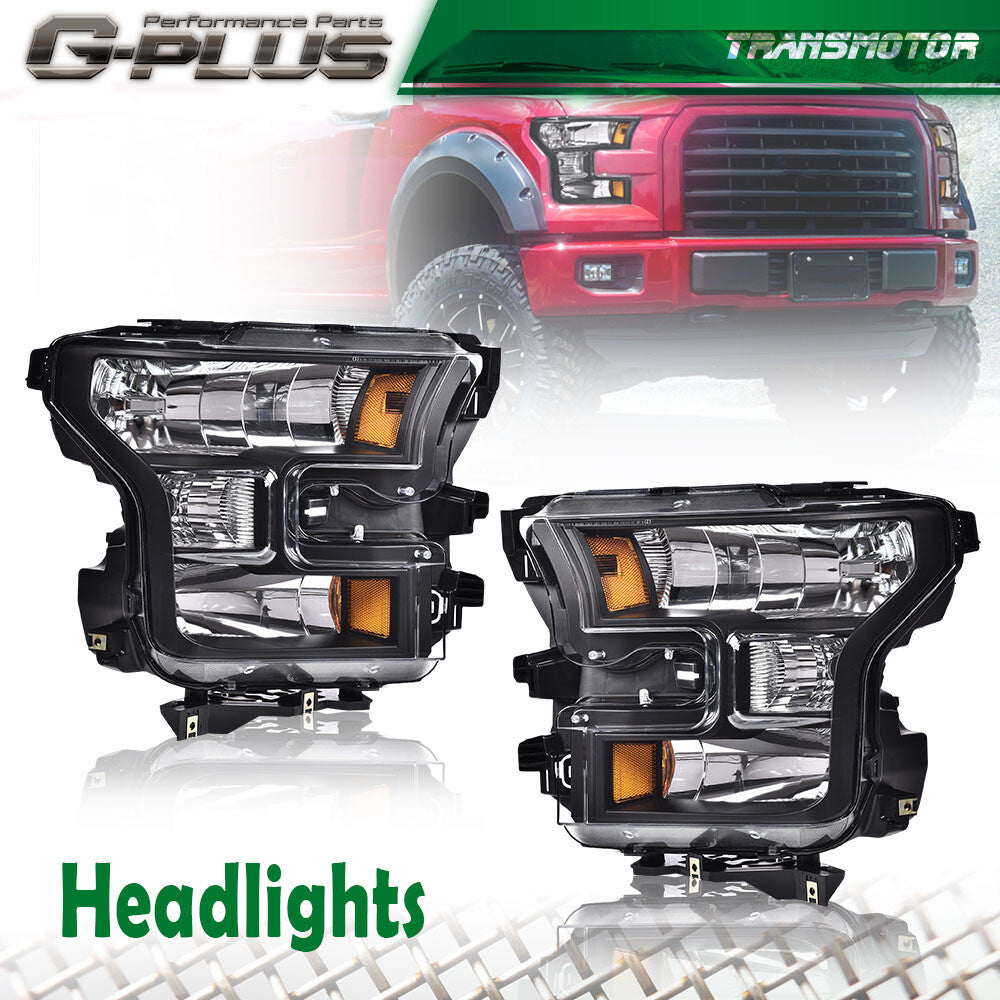 Black Housing Corner Headlight Clear Headlight Fits 2015 - 2017 for F150 Pair - v