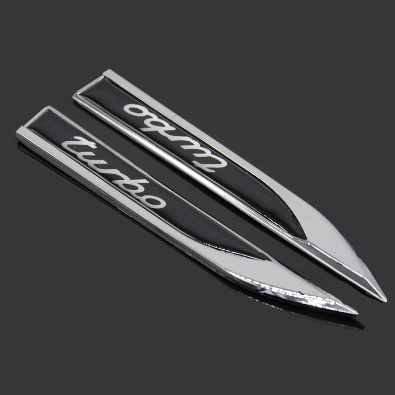 Car Metal Logo 2 Pcs Universal TURBO Dagger Fender Emblems Sticker Badge Decal