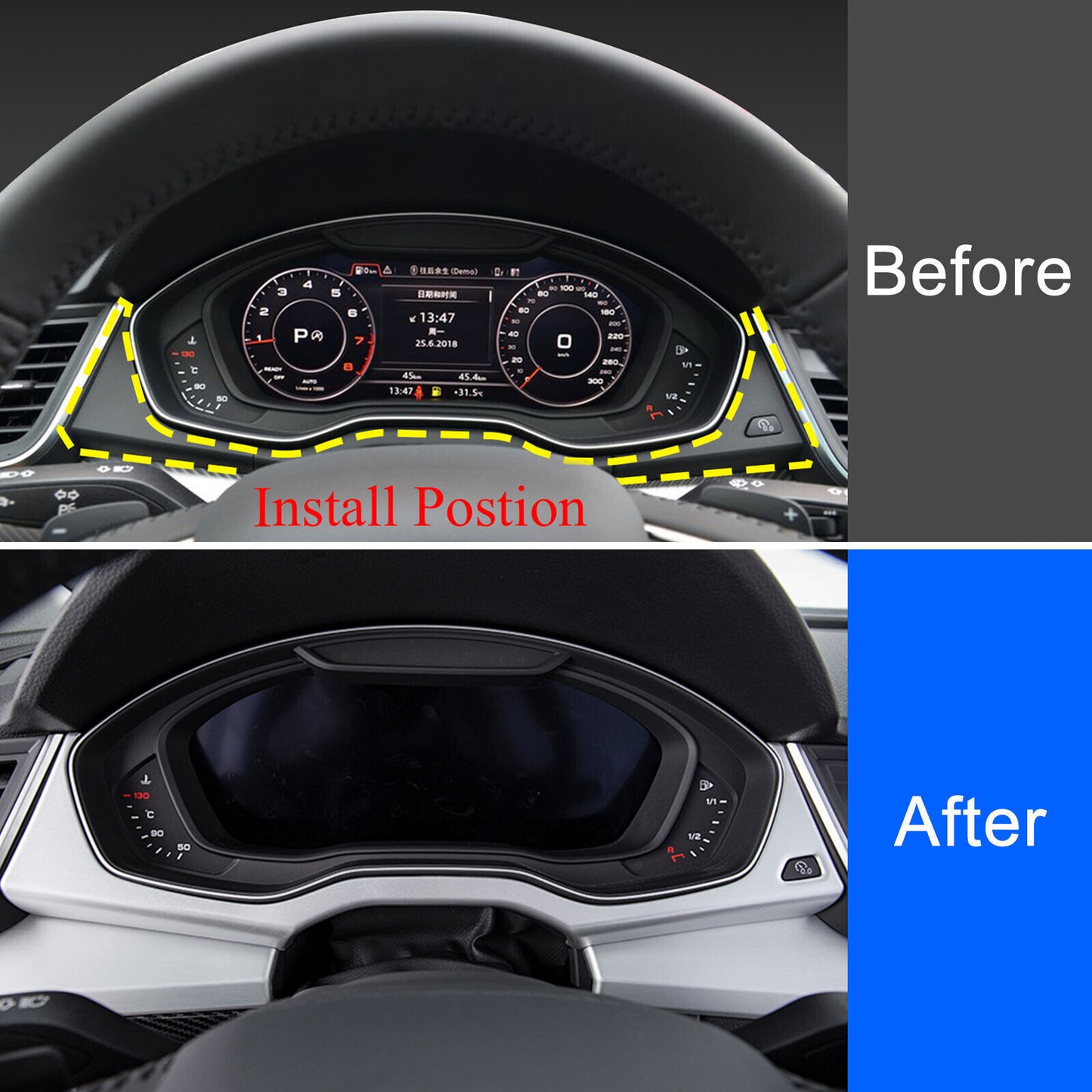 3P Matte Chrome Instrument Dashboard Panel Cover Trim for Audi Q5 SQ5 2018-2024