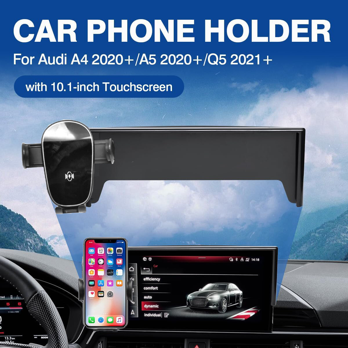 Car phone holder compatible with 2021-2024 for Audi A4, A5, and Q5 with 10.1-inch screen movable mount. n