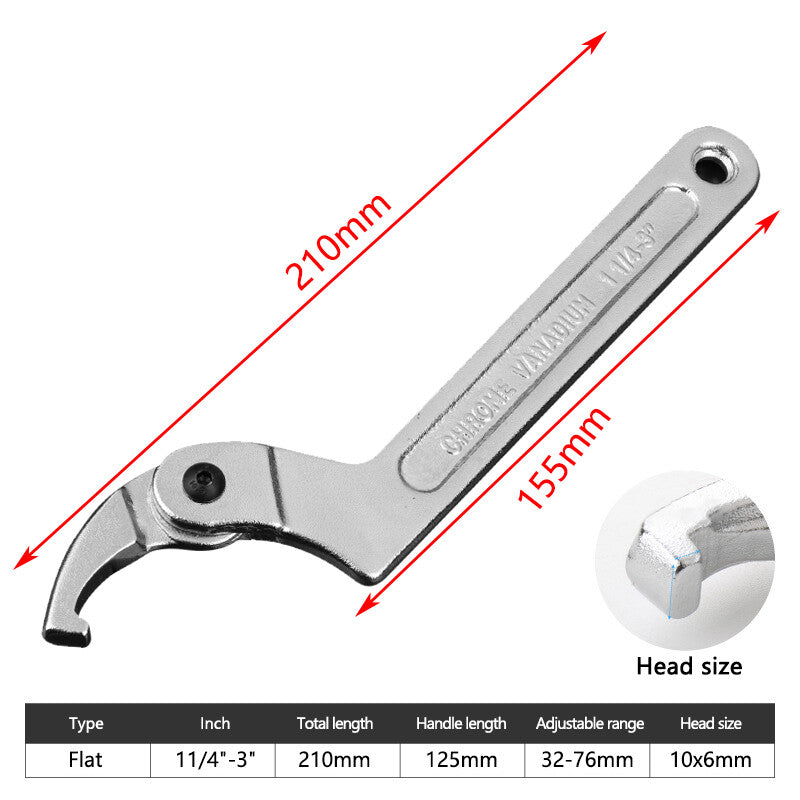 Adjustable Hook Wrench 32-76mm C Flat Spanner Tool Slotted Retaining Universal Q