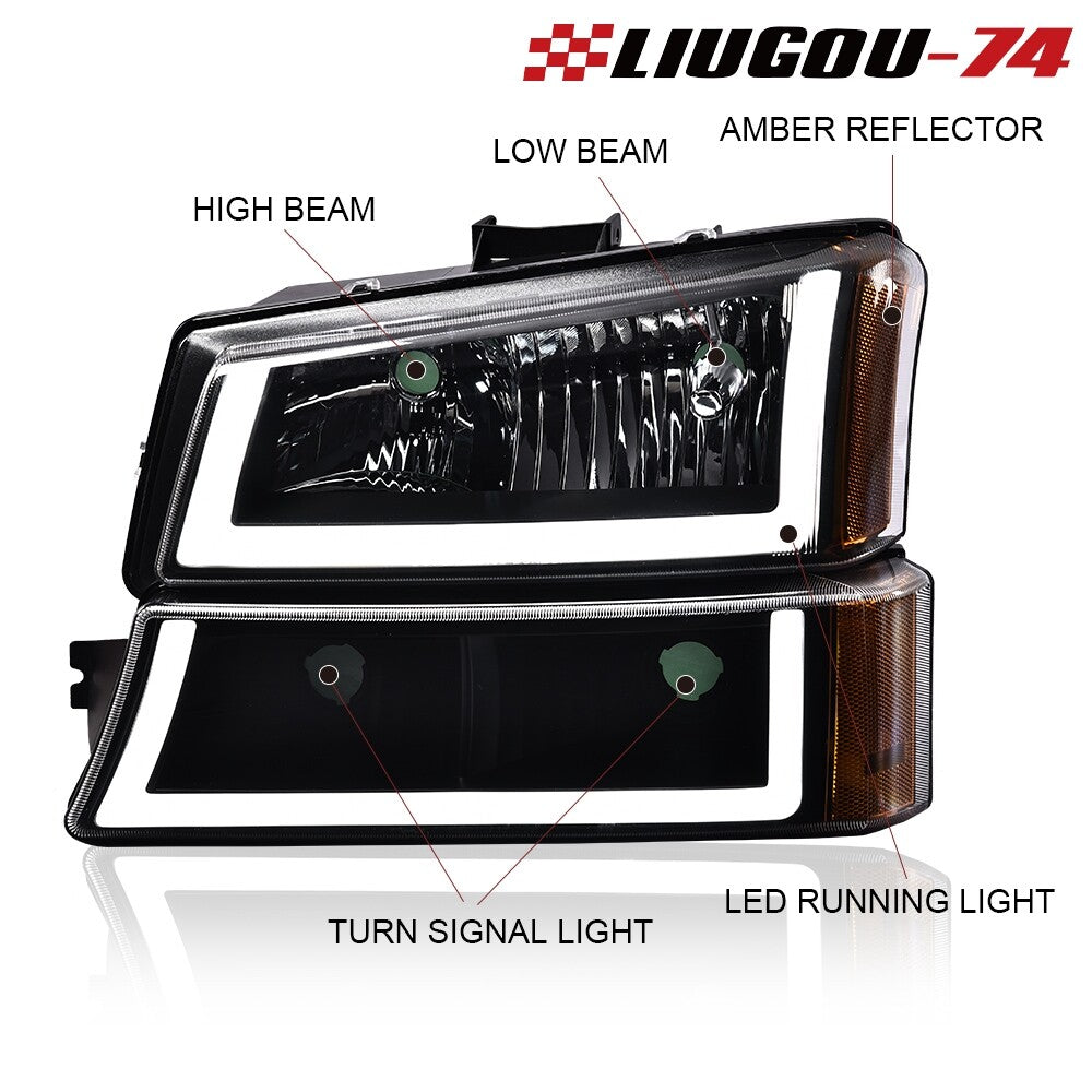 Suitable for 03-06 Silverado Amber LED DRL Black Shell Front and Rear Lights Brand New- v