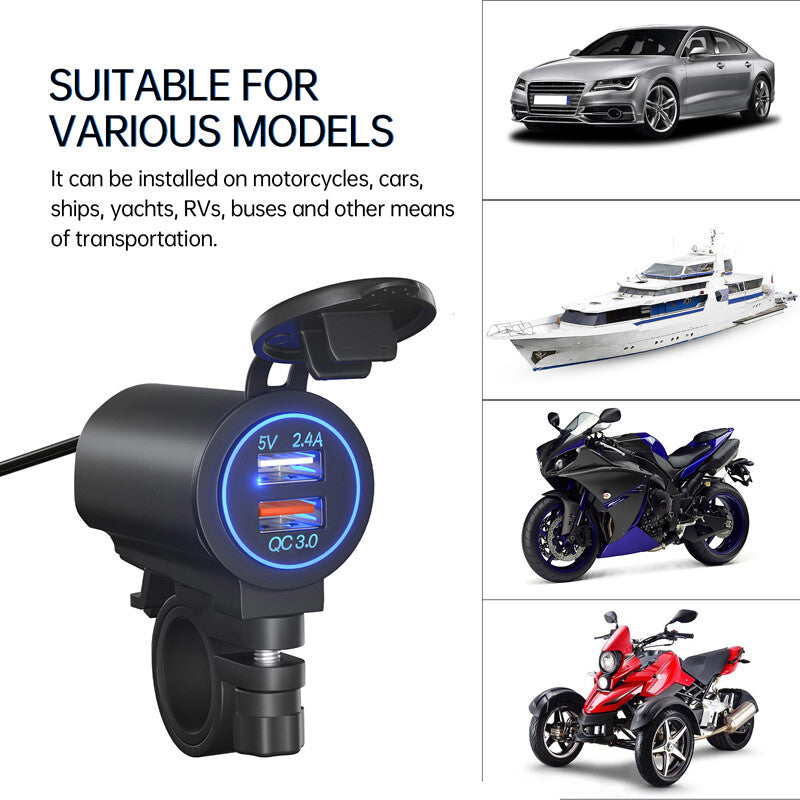 DC12-24V Dual USB Mobile Phone Charger Voltage Meter Motorcycle Fast Charger Socket - n