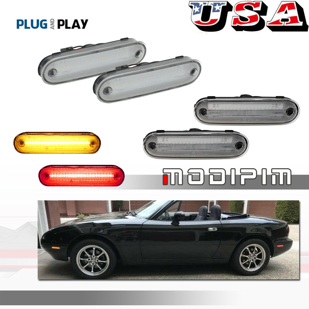 4 Pack Clear LED Side Marker Light Lens Front and Rear for for Mazda MX-5 MIATA 1990-2005- v