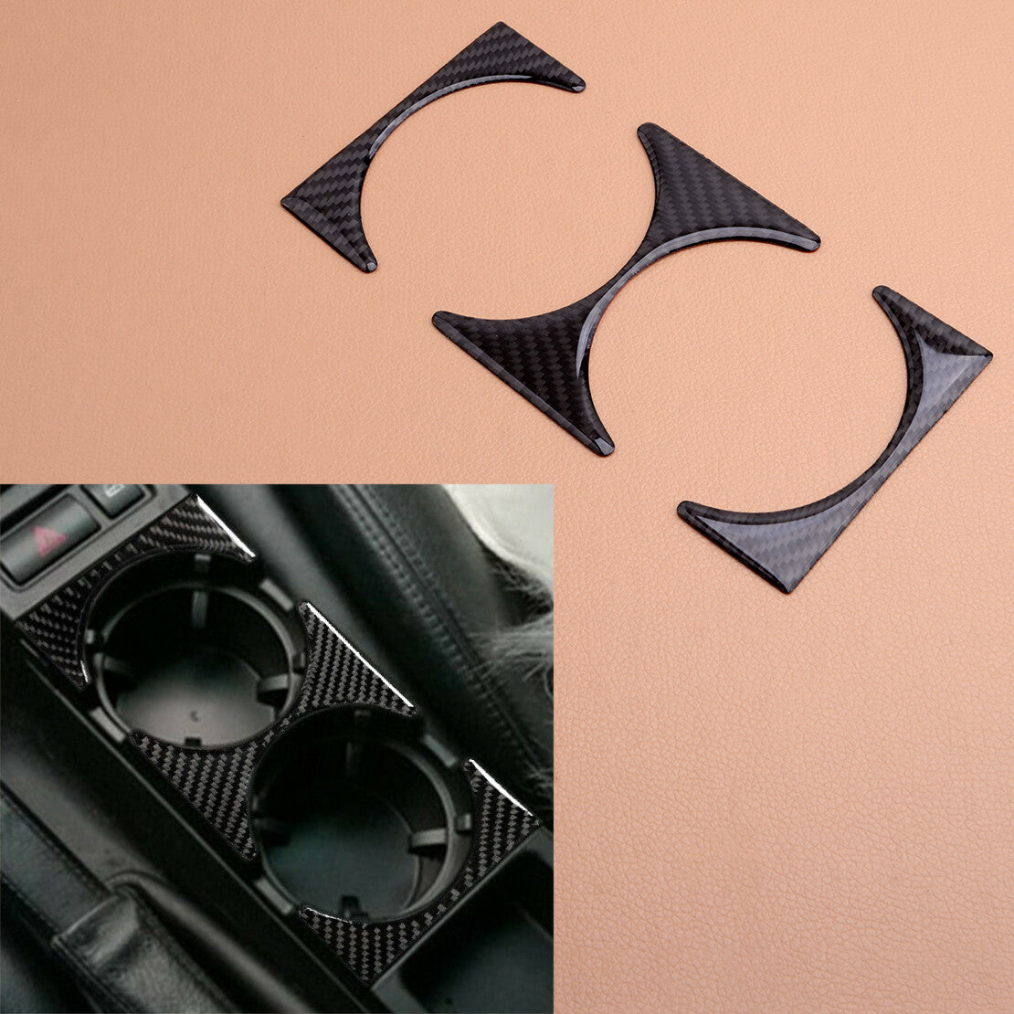 Carbon Fiber Water Cup Holder Panel Trim Fit for 3 E46 1998-2005 v