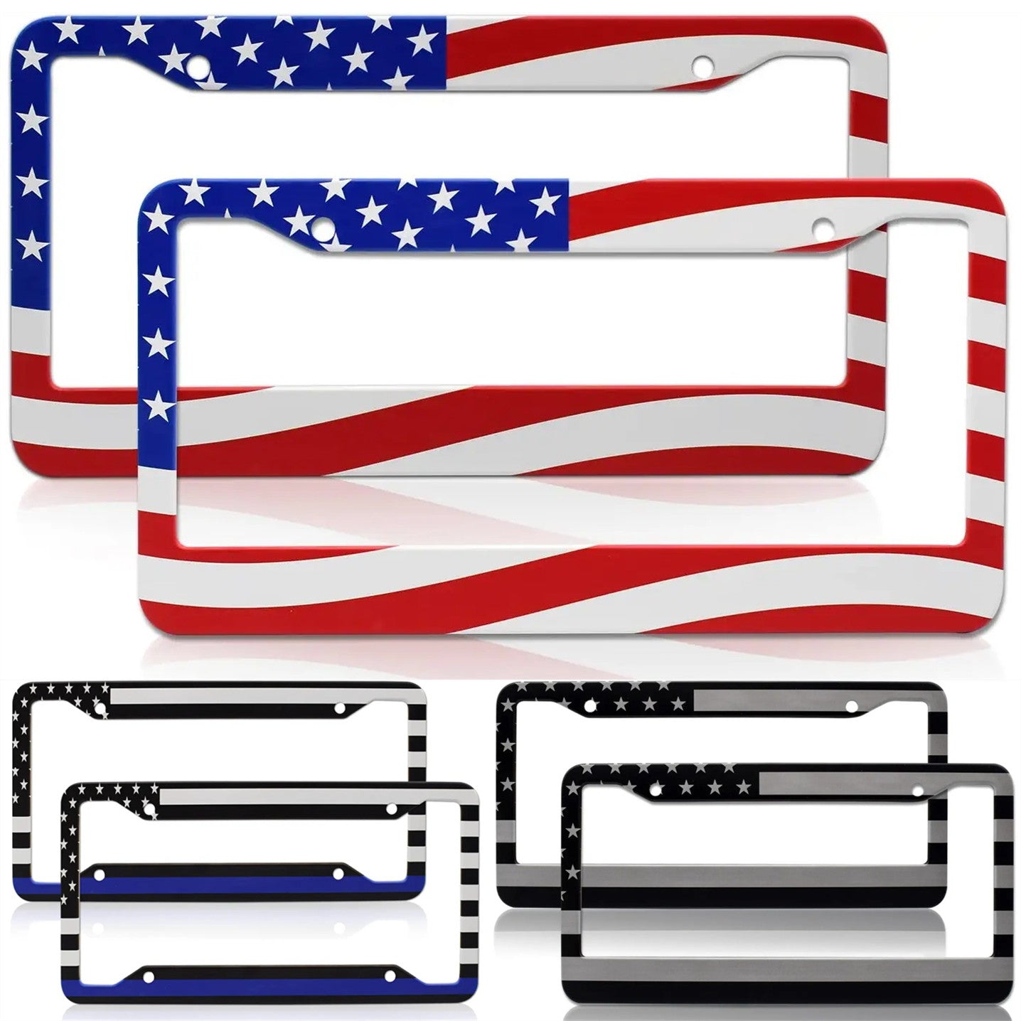 2-Piece Metal American Flag Car License Plate Rack Front and Rear Covers for Accessories n