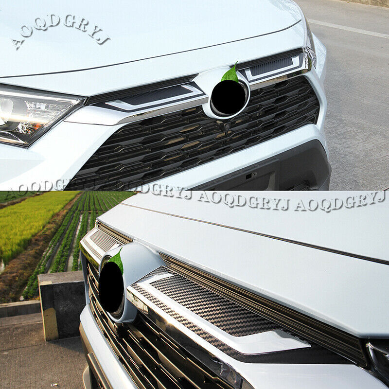 2ABS Chrome Front Bumper Grille Upper Moulding Cover for TOYOTA RAV4 2019-2023