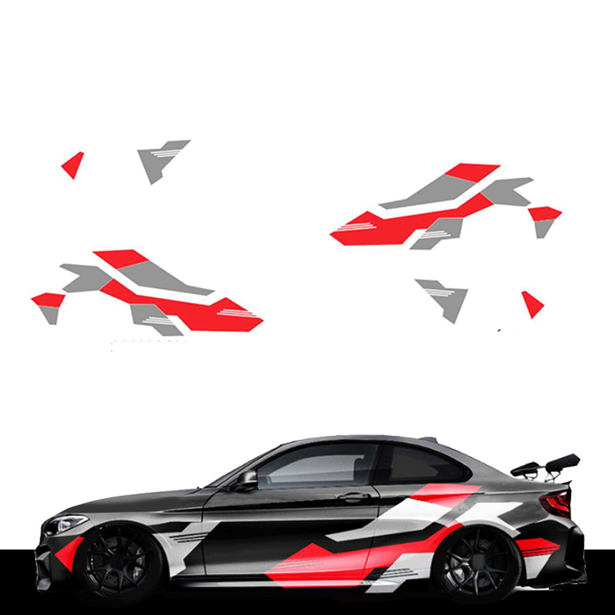 Motorsport-themed vinyl decals, DIY stickers, red/grey, suitable for car sides. n