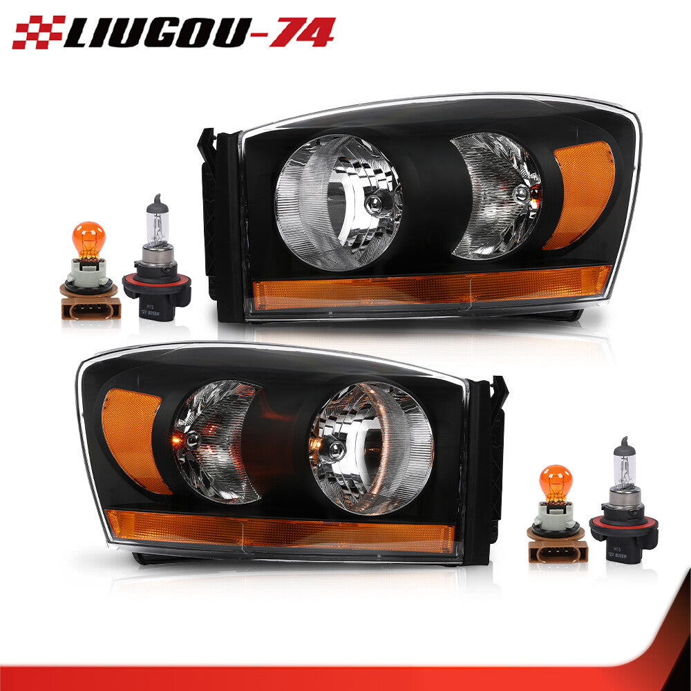 Fits 2006 - 2009 for Dodge for Ram 1500 2500 3500 Headlight Kit with for CHRome Bezel - v