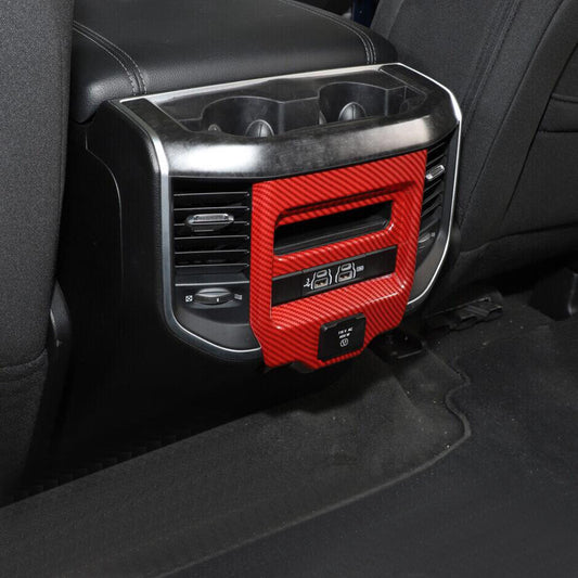 Fit For 2019-2022 for Dodge for RAM 3500 Red Carbon Fiber Rear Air Vent Decor Cover Trim v