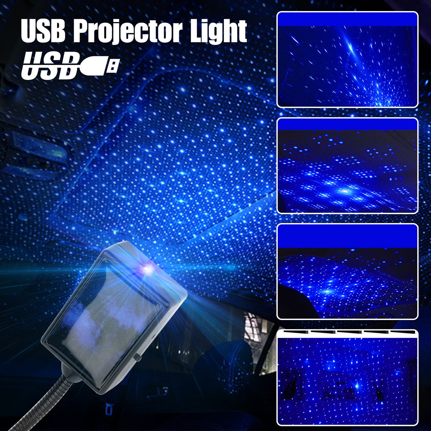 Car USB LED Projector Star Night Light Interior Roof Atmosphere Starrry Sky Lamp